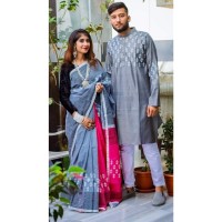 Couple Dress Saree and Panjabi Combo For Men and Women Fashion EC - 1263