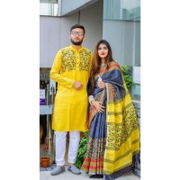 Couple Dress Saree and Panjabi Combo For Men and Women Fashion EC - 1268