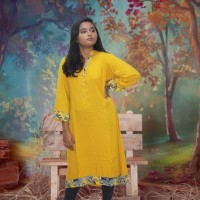Yellow Cotton Printed Kurti - EK2149