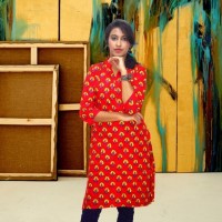 Red Cotton Printed Kurti -EK2150